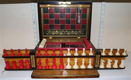 A Victorian burr walnut games compendium, 14in.